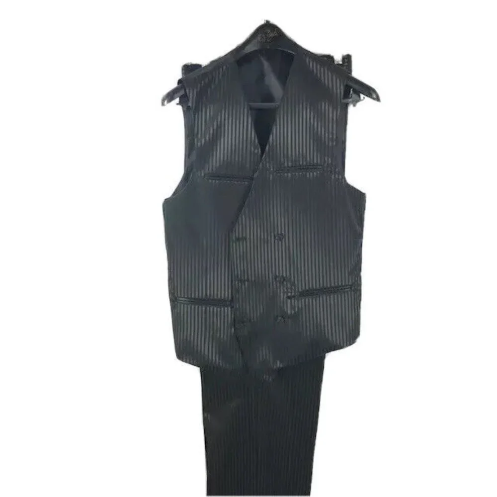 E.J. Samuel Men's Black Suit 3 Piece Pleated Pant Pinstripe Size 38L W32